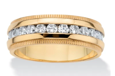 MENS ROUND CUT CZ ETERNITY GP RING BAND 14K GOLD ION 8-16