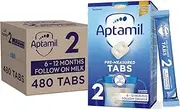 Aptamil 2 Follow On Baby Milk Formula Pre-Measured Tabs, 6-12 Months, 120 Tabs (Pack of 4) - 1 tab = 1 scoop (24g)