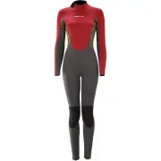 Sola Womens H2O 4/3mm Back-Zip Wetsuit - Burgundy/Leaf Print