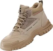 [ZHENSI] Steel Toe Cap Boots Men Industrial Work Shoes Lightweight Resistant Construction Boots Mid Top Safety Shoes