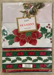 Vtg Bardwil Seasons Holiday Garland Poinsettia Tablecloth 52” X 52” Square New