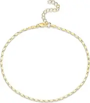 [PAVOI] 14K Gold Plated Snake and Marina Link Flat Gold Anklets for Women