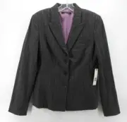 Tahari Blazer Women 10 Gray Wool Blend Flannel Jacket Career Business $398 NEW