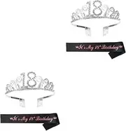 [FRCOLOR] 2 Sets 18 Birthday Sash and Tiara Crown Set Party Sash Crown Hair Comb for Queen Birthday Party