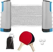HHWRT Table Tennis Set, Complete Ping Pong Set with Paddles, Portable Table Tennis Set with Retractable Net, Rackets, Balls and Mesh Bag, Portable and Durable for Indoor and Outdoor Use