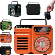Retrowave 7-in-1 Radio, Portable Am Fm Sw Radio Rechargeable Battery Operated, with Bluetooth/Tf/U Disk/Aux Playback, Fm/Am/Sw Radios, LED Lighting, Sos Alarm (Orange)