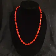 Vintage Red Lucite Bead Necklace NWT 23" Retro MCM Gold Tone