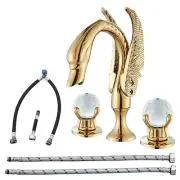 Widespread Bathroom Facuet Gold Swan Bathroom Sink Faucet 3 Hole 2 Handle Cry...