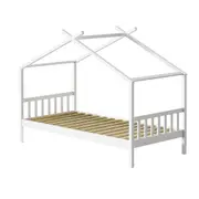 Oikiture Bed Frame Wooden Base Kids Single Timber House Beds White