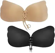 [Hanjiejie] Strapless Backless Bra Sticky Reusable Bra for Women for Large Breasts Nipple coverings boobtape 2 Pairs sizeABCDDE