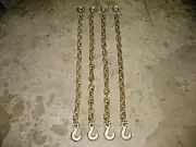 (4) 3/8"x10' Grade 70 Transport Chains-High Quality w/GR70 Grab hook & GR70 Slip