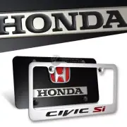 NEW 3D Honda CIVIC Si Front + Back Stainless Steel License Plate Frame w/ Caps