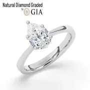 Pear Solitaire Natural Diamond Engagement Ring 18k White Gold 0.75 Ct G SI1