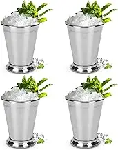 4pcs Stainless Steel Julep Cup, 14oz Cocktail Glass, Silver Plated Beaded Mint Julep Cup, Mojito Margarita Glasses, Cocktail Cup for Home Bar Party