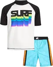 [iXtreme] Boys' Rashguard Set - UPF 50+ 2-Piece Short Sleeve Swim Shirt and Trunks Swimsuit Set (Infant/Toddler/Little Kid)