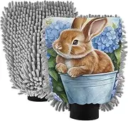 XYMZR Rabbit Floral Basket Absorbent Microfiber Car Wash Mitt, Funny Cute Anime Scratch Free for Cars Cleaning, Home Cleaning Mitts, 2 Pack, 10.24” L x 7.09” W