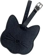 [BaotyJie] Leather Luggage Tag Boarding Tag with Name ID Card Fashion Purse Charm for Women Men Cartoon Cat Baggage Labels with Strap