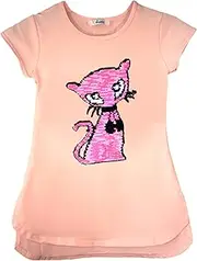 [Aelstores] Girls T-Shirts Mini Dress Long Tee Top Brush Changing Sequin Pink Cat Pearls Roses Age 3-14 Years