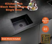 250*450*200 Kitchen Sink Laundry Handmade Black Nano Stainless Steel Single Bowl [44-HF2545B]