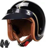 Open Face Motorbike Jet Helmet 3/4 Half Helmet Vintage Motorcycle Helmet with Sun Visor Moped Helmet for Adults ECE Approved