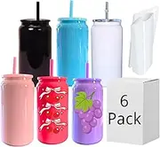 SUBCUB 6pack 16oz Sublimation Tumbler Cups, Colorful Stainless Steel Sublimation Can with Lid and Straw, Insulated Water Bottle Small Car Travel Coffee Mugs Tumblers Mason Jars