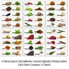 60 KITCHEN SPICES HERB JAR BOTTLES RECTANGLE ILLUSTRATED PRINTED STICKERS LABELS
