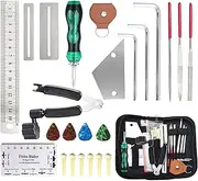 Guitar Repairing Tool Kit WorthPlanet 25Pcs Guitar Repairing Maintenance Tool Kit with Carry Bag Includes String Organizer String Action Ruler Hex Wrench Set for Guitar Ukulele Bass Mandolin W150009