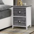 Set of 2 Vintage Style Bedside Tables - Grey & White