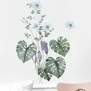 WAFT YEARN Tropical Leaf Green Leaves Wall Decals Monstera Deliciosa Liebm Palm Tree Leaf Plants Wall Stickers Bedroom Living Room TV Wall Door Decor Murals (Tropical Leaf Green 5)
