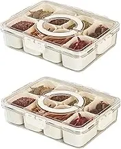 2 Pack Divided Serving Tray with Airtight Lid & Handle Portable Snack Fruit Tray Snack Boxes with 8 Compartment Charcuterie Container Nuts Candy Snack Platters Spices Organizer Food Storage Container