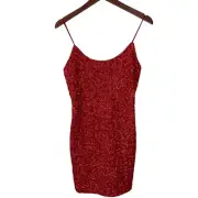 NWT Alice + Olivia Nelle Sequin Fitted Mini Dress Bright Poppy Red Women's 10