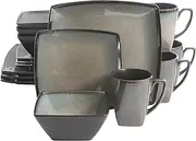 Gibson Elite Tequesta 16-Piece Square Dinnerware Set, Taupe
