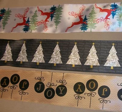 3 yds HOLIDAY PRINTS SATIN WIRE EDGE RIBBON 2 1/2" (choice of 3 Prints)