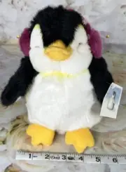 TUX PENGUIN Stuffed Animal Plush Russ Berrie Black White Earmuffs Plush NEW 8in