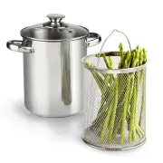 Cook N Home 4 Quart 3-Piece Vegetable Asparagus Steamer Pot, Stainless Steel NEW