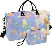 [ZRYSMY] Duffel Bag for Traveling, Colorful Butterflies Woman Travel Bag Gym Bag, with Multiple Interior Pockets Shoulder Weekender Bag for Women Men with Toiletry Bag 20.5L x 1.9W x 13.8H