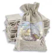 TheDisplayGuys 12-Pack Linen Burlap & Sheer Organza Gift Bag w/Drawstring (7....