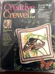 VTG Columbia Minerva Creative Crewel Kit Erica Wilson Brown Moth Pillow 7223 12”
