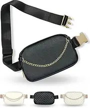[CITRUSY] Boutique Luxury Chain Belt Bag | Crossbody Bag Leather Fanny Pack for Women Fashionable | Extended Plus Size | Everywhere Waist Pack | Small Chest Bag, Black | Saffiano, Small, Small Strap Length