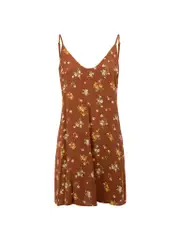 Brown Floral Sleeveless Mini Dress