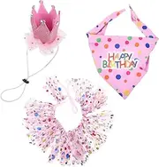 BUGUUYO Dog Birthday Dress Set Clothing for First Pet Bib Triangle Scarf and Hat