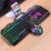 Wired Gaming Keyboard LED Rainbow Backlit Gaming Keyboard RGB Gaming Ergonomic Wrist 104 Keys for Windows & Mac PC Gamers(Black with Mouse)