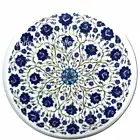 18" Round Marble Side Table Top semi precious stones Lapis Inlay Handmade work