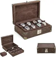Contacts Treasure Chest for 8 Watch Jewelry Box Luxury Leather Watch Case Handmade Large Watches Organizer with 8 Slot Removable Watch Tray