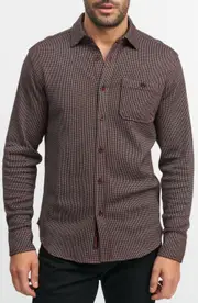 Robert Graham Bressett Houndstooth Knit Button-Up Shirt in Dark Red at Nordstrom, Size Medium
