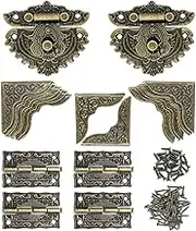 2 Sets Retro Decorative Cabinet Jewelry Box Hasp Latch Lock Buckle Vintage Bronze Engraved Mini Box Hinges and Box Corner Protectors with Screws DIY Crafts Wooden Box Gift Box Repair (Heart-Shaped)