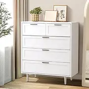 [OIKITURE] Chest of Drawers Dresser with 5 Storage Cabinet Tallboy White