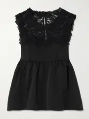 [Kika Vargas] Kika Vargas - Ivonne Guipure Lace-trimmed Twill Peplum Top - Black - medium medium Black