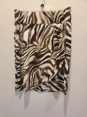 Chicos Animal Sally Sarong Faux Wrap Skirt Brown Sz 2 (12) Tiger Print Pull On