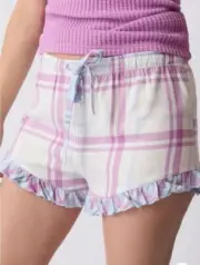 PJ Salvage Women's woven Pajama Seeing Stripes Plaid Short XS,S,M,L